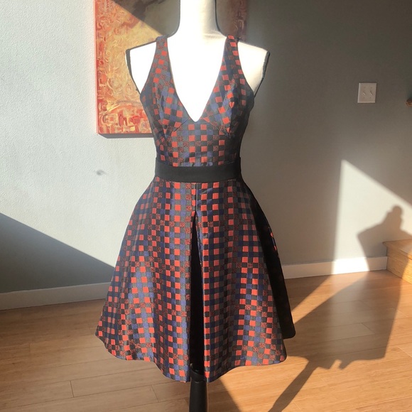 ABS Allen Schwartz Dresses & Skirts - ABS by Allen Schwartz Orange, Rust, Black, & Blue Check Print Fit & Flare Dress